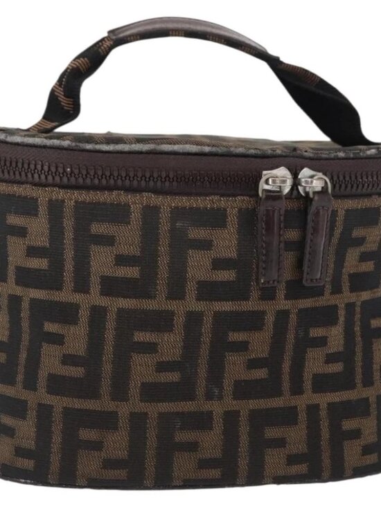 Fendi Handbags - FENDI Zucca Canvas Vanity Pouch Black Brown Silver Auth